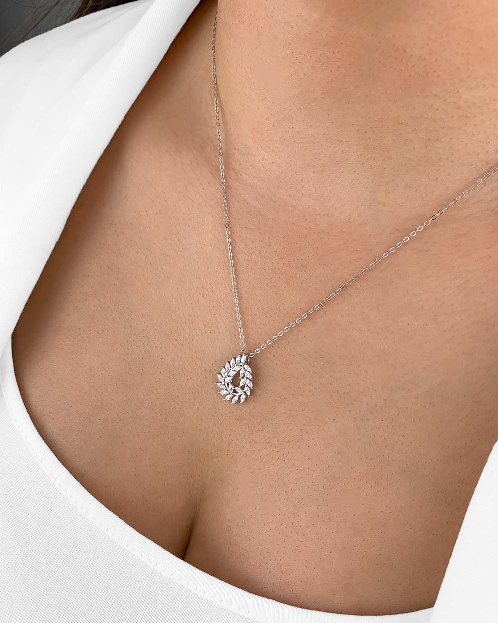 Damen Halskette Silber 925 Anhänger Lorbeer 'Laura' 45cm filigrane