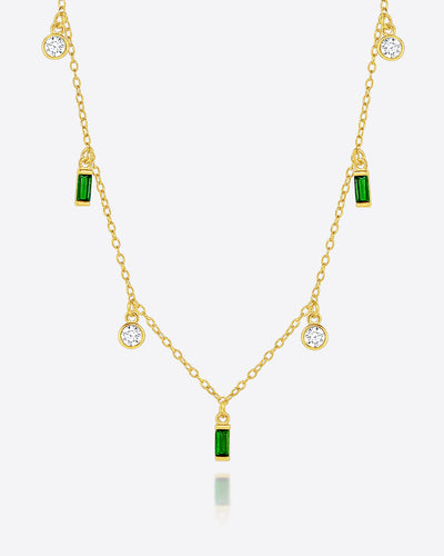 Damen Halskette 925 Silber vergoldet kleine Anhänger 'Pria' 40cm – 45cm goldene Silberkette Kristall Collier mit grünen Steinen, bunte Steinchen Kette