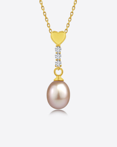 Damen Halskette Silber 925 vergoldet Herz Anhänger einzelne Perle Süßwasserzucht Kristalle 'Rebecca', 45cm goldene Silberkette Perlenanhänger CLIFFORD