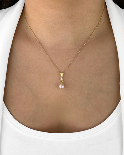 Damen Halskette Silber 925 vergoldet Herz Anhänger einzelne Perle Süßwasserzucht Kristalle 'Rebecca', 45cm goldene Silberkette Perlenanhänger CLIFFORD