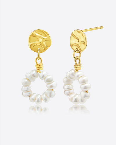 DANIEL CLIFFORD „Lani“ Damen Ohrringe Silber 925 vergoldet 18k Gold mit Anhänger Perlen, Ohrstecker mit rundem Anhänger aus Süßwasserzuchtperlen