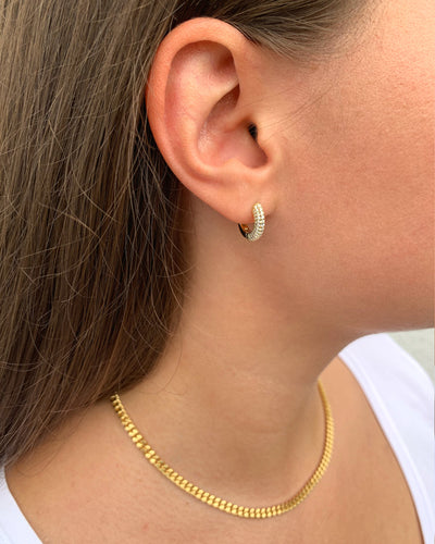DANIEL CLIFFORD „Gina“ Damen Ohrringe Creolen Silber 925 vergoldet 14k Gold + Zirkonia Kristalle, goldene Klapp-Creolen 14mm Außendurchmesser