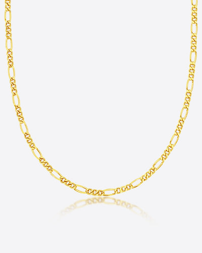 DANIEL CLIFFORD „Bea“ Damen Halskette Silber 925 vergoldet 14k Gold, goldene Figarokette 45cm aus vergoldetem Sterlingsilber 3mm breit