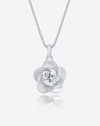DANIEL CLIFFORD „Viola“ Damen Halskette Silber 925 mit Anhänger Blume, 42cm filigrane Silberkette mit Blumenanhänger, Kette Damen Silber 925