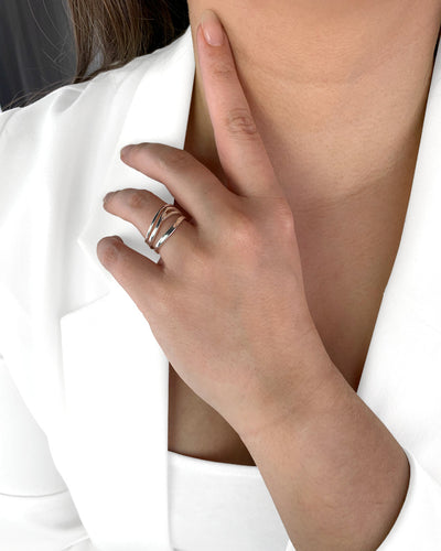DANIEL CLIFFORD „Hailey“ Damen Ring Silber 925 rhodiniert, Silberring größenverstellbar für Frauen, Statement-Ring mehrreihig