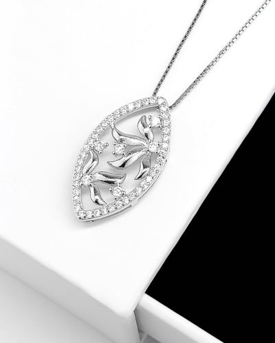 Daniel Cilfford Damen Halskette Silber 925 Anhänger Zirkonia Kristall Blüte Oliven Baum Paradies Silberkette Geschenk Schmuck Frau Freundin Mutter Schwester