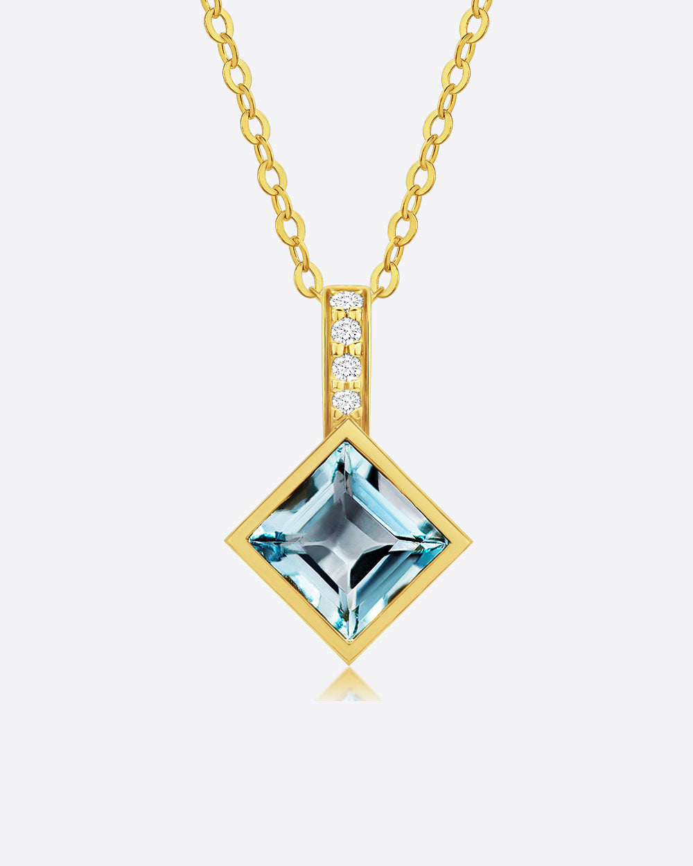 Damen Halskette Gold 585 Anhänger Blautopas 'Skye', Goldkette filigran viereckiger Anhänger mit Brillanten 0,014ct Echtgold 14k, dünne Goldkette 585er Gelbgold echt DANIEL CLIFFORD