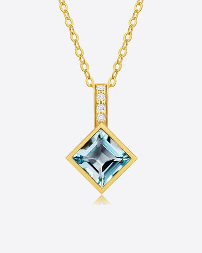 Damen Halskette Gold 585 Anhänger Blautopas 'Skye', Goldkette filigran viereckiger Anhänger mit Brillanten 0,014ct Echtgold 14k, dünne Goldkette 585er Gelbgold echt DANIEL CLIFFORD
