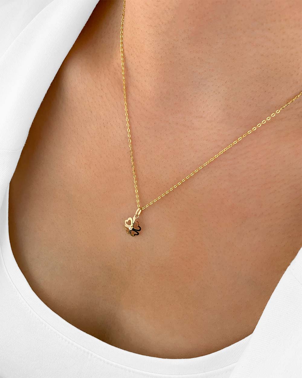 Damen Halskette Gold 375 Anhänger vierblättriges Kleeblatt Glück 'Felicitas', filigrane Goldkette Kleeblattanhänger Echtgold 9k, Glücksbringer Kette