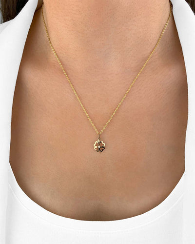 Damen Halskette Gold 375 Anhänger vierblättriges Kleeblatt Glück 'Felicitas', filigrane Goldkette Kleeblattanhänger Echtgold 9k, Glücksbringer Kette
