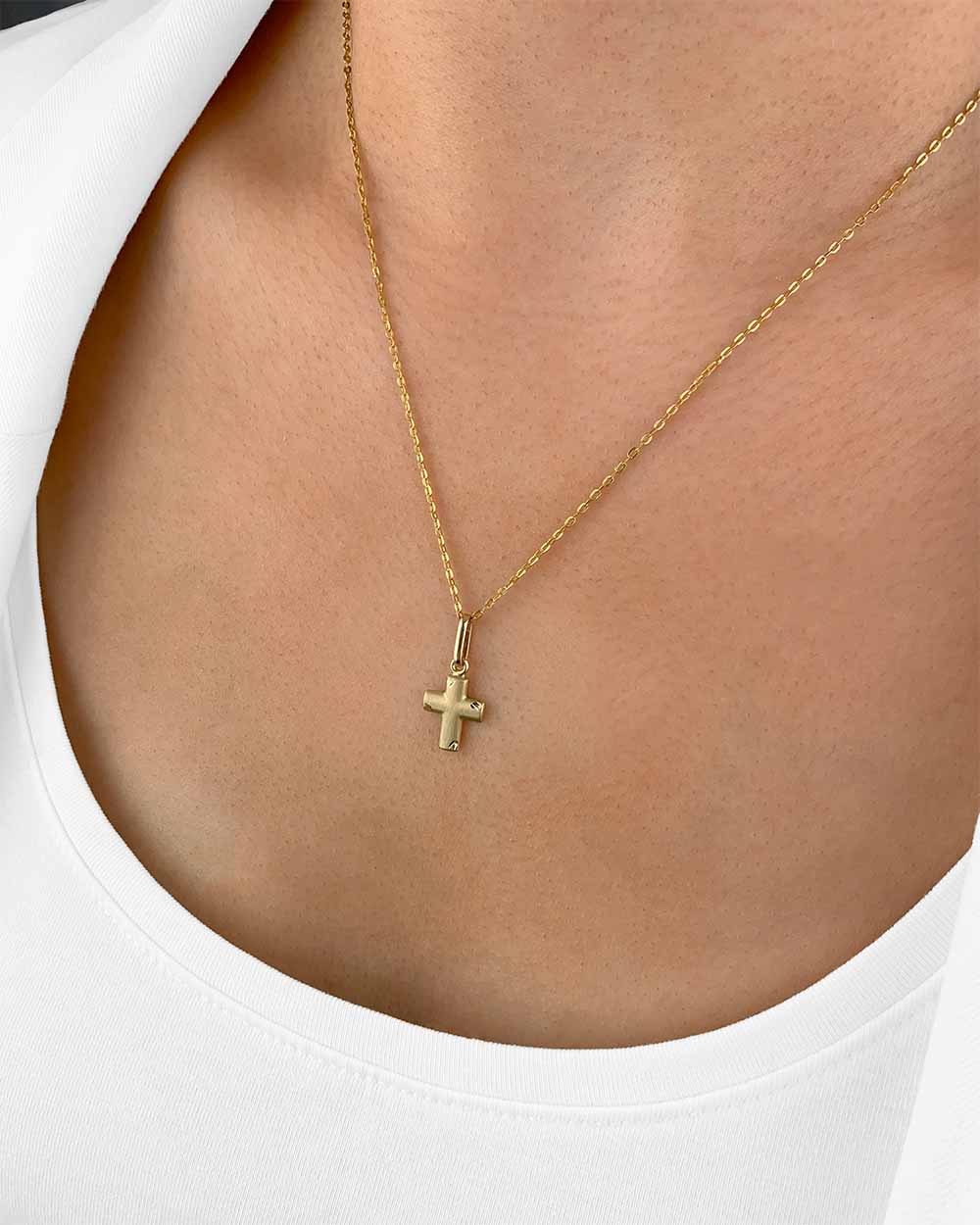 Damen Halskette Gold 375 Anhänger Kreuz 'Leonora', filigrane Goldkette Kreuzanhänger Echtgold 9k, dünne Kreuzkette 375er Gelbgold echt DANIEL CLIFFORD