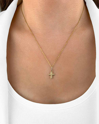 Damen Halskette Gold 375 Anhänger Kreuz 'Leonora', filigrane Goldkette Kreuzanhänger Echtgold 9k, dünne Kreuzkette 375er Gelbgold echt DANIEL CLIFFORD
