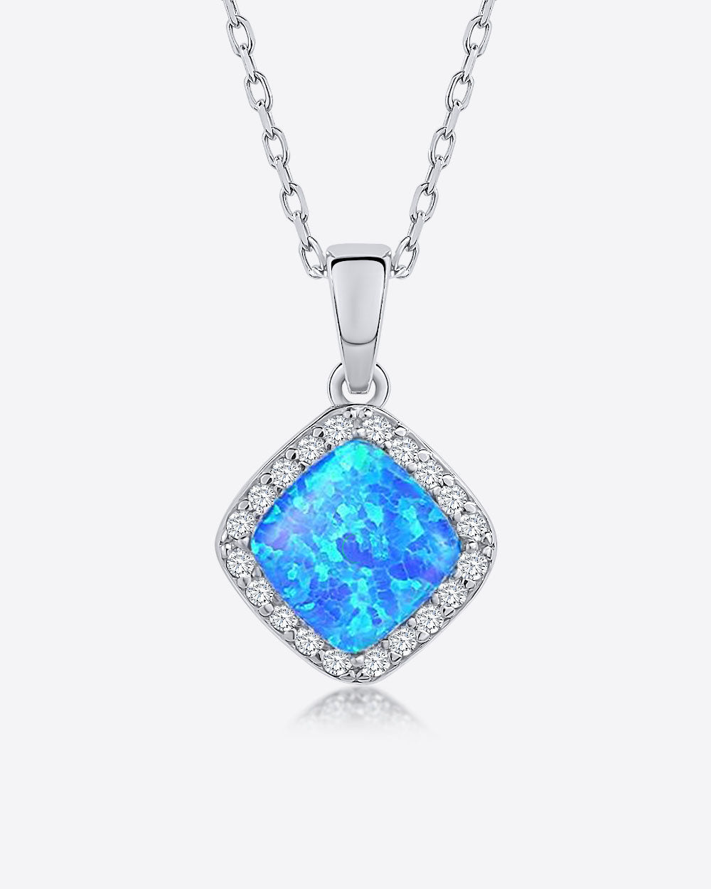 Damen Halskette Silber 925 Anhänger Kristall blau 'Alexis', filigrane Silberkette kleiner Stein türkis Quadrat dünne Kette Kristallanhänger DANIEL CLIFFORD