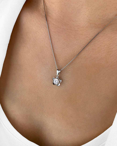 Damen Halskette Silber 925 Anhänger Blume Kristall Blumenkette 'Violetta', filigrane Silberkette + Blumenanhänger klein, gedrehte Blütenblätter Kette