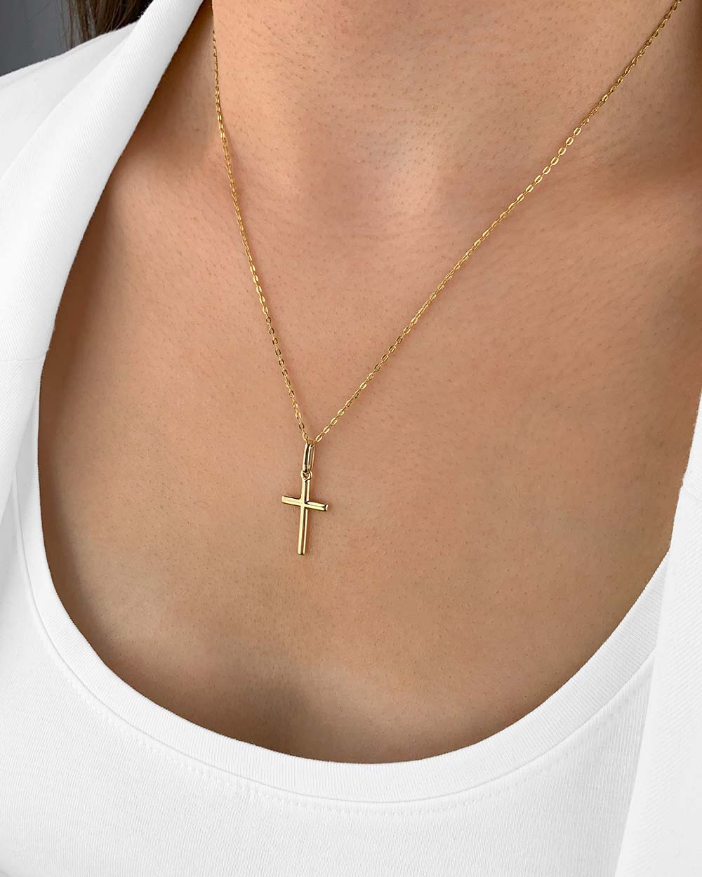 Damen Halskette Gold 585 Anhänger Kreuz 'Miriam', filigrane Goldkette Kreuzanhänger Echtgold 14k, dünne Kreuzkette 585er Gelbgold echt DANIEL CLIFFORD