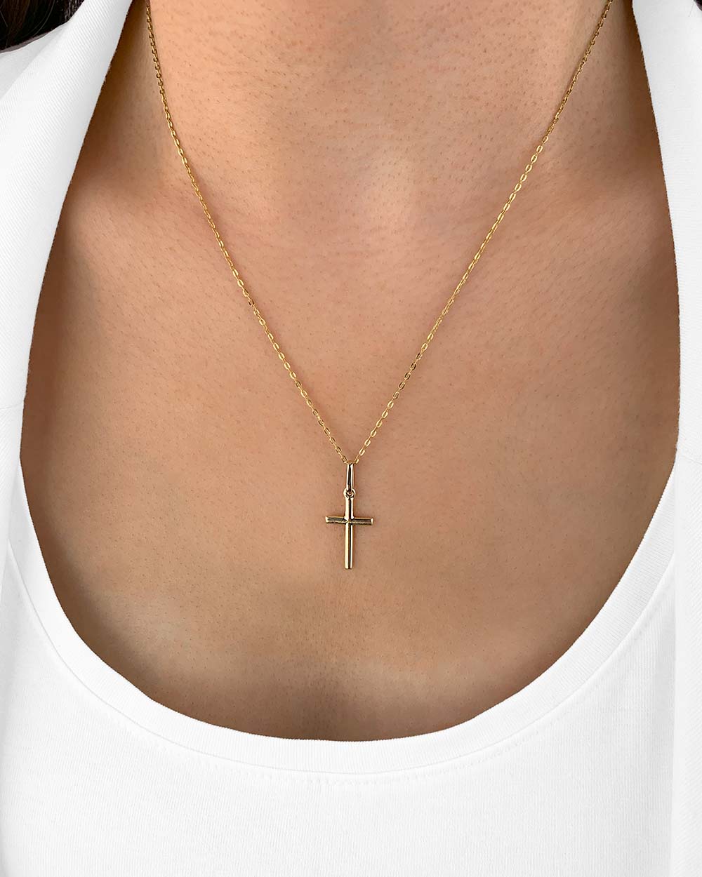 Damen Halskette Gold 585 Anhänger Kreuz 'Miriam', filigrane Goldkette Kreuzanhänger Echtgold 14k, dünne Kreuzkette 585er Gelbgold echt DANIEL CLIFFORD
