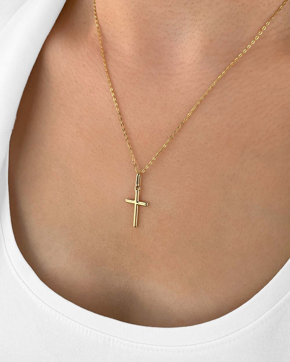 Damen Halskette Gold 585 Anhänger Kreuz 'Miriam', filigrane Goldkette Kreuzanhänger Echtgold 14k, dünne Kreuzkette 585er Gelbgold echt DANIEL CLIFFORD