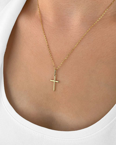 Damen Halskette Gold 585 Anhänger Kreuz 'Miriam', filigrane Goldkette Kreuzanhänger Echtgold 14k, dünne Kreuzkette 585er Gelbgold echt DANIEL CLIFFORD