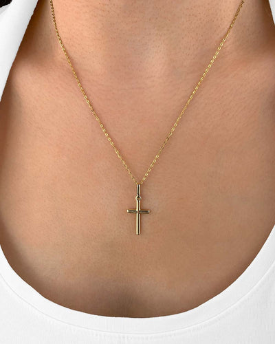 Damen Halskette Gold 585 Anhänger Kreuz 'Miriam', filigrane Goldkette Kreuzanhänger Echtgold 14k, dünne Kreuzkette 585er Gelbgold echt DANIEL CLIFFORD