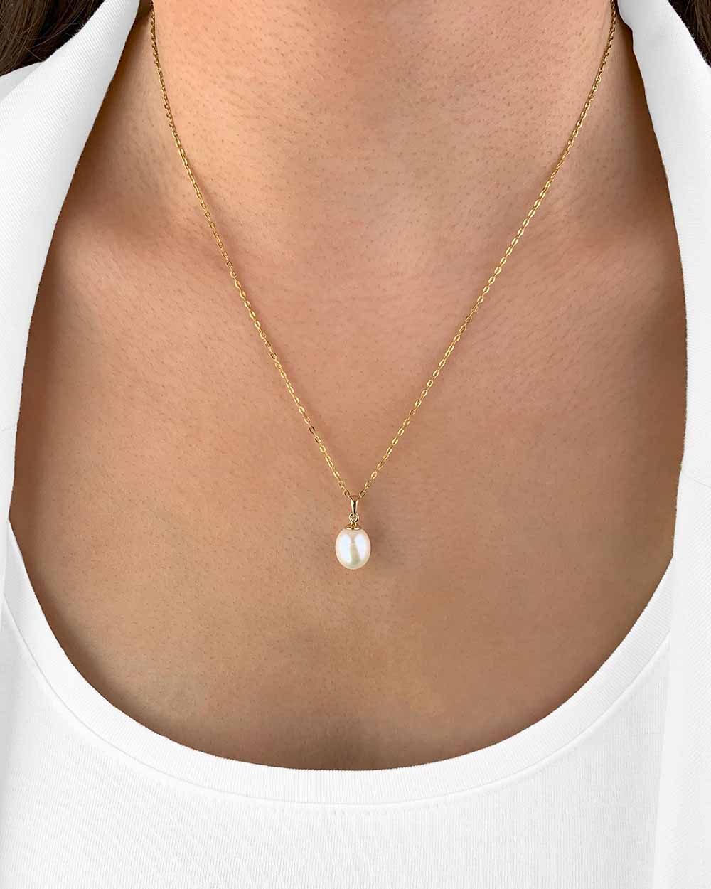 Damen Halskette Gold 375 Süßwasserzuchtperle Anhänger Perle weiß 'Arielle', filigrane Goldkette 9k mit Perlenanhänger, Süßwasserzucht Perlenkette echt