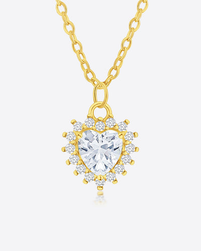 Damen Halskette Silber 925 vergoldet Herz Anhänger Kristall weiß 'Eliana', goldene Silberkette Herzanhänger Kette kleiner Kristallanhänger Herzkette