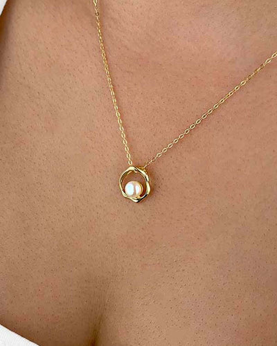 Damen Halskette Silber 925 vergoldet Anhänger Perle weiß 'Helena', goldene Silberkette runder Anhänger Süßwasserzuchtperle dünne Kette Perlenanhänger