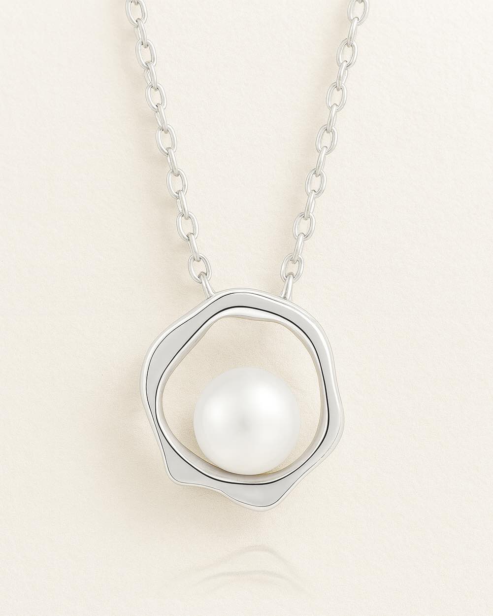 Damen Halskette Silber 925 Anhänger Perle weiß 'Helena', Silberkette runder Anhänger Süßwasserzuchtperle dünne Kette Perlenanhänger  