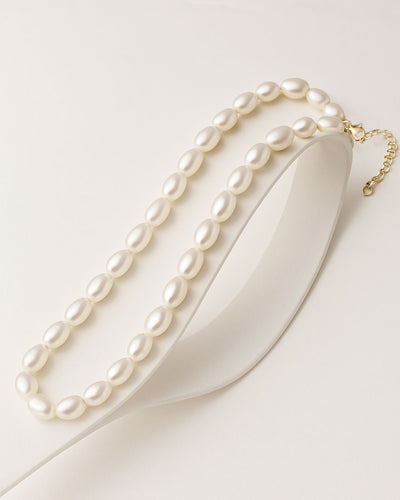 Damen Halskette Silber 925 vergoldet Süßwasserzucht Perlen 'Pearl', klassische Perlenkette weiße Perlen Perlencollier, Collier Süsswasserzuchtperlen