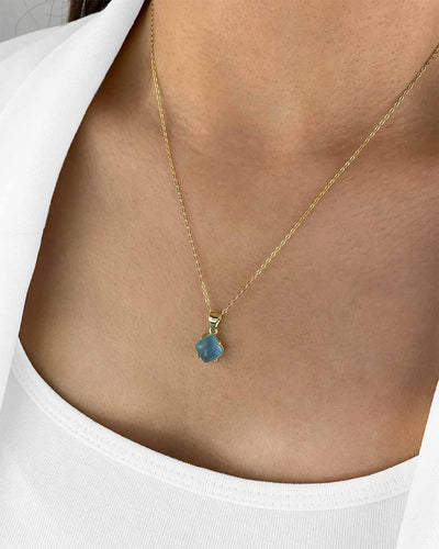 Damen Halskette Silber 925 vergoldet Edelstein Anhänger echt Aquamarin blau Aquamarinkette 'Leana', goldene Silberkette Aquamarinstein natürlich Kette