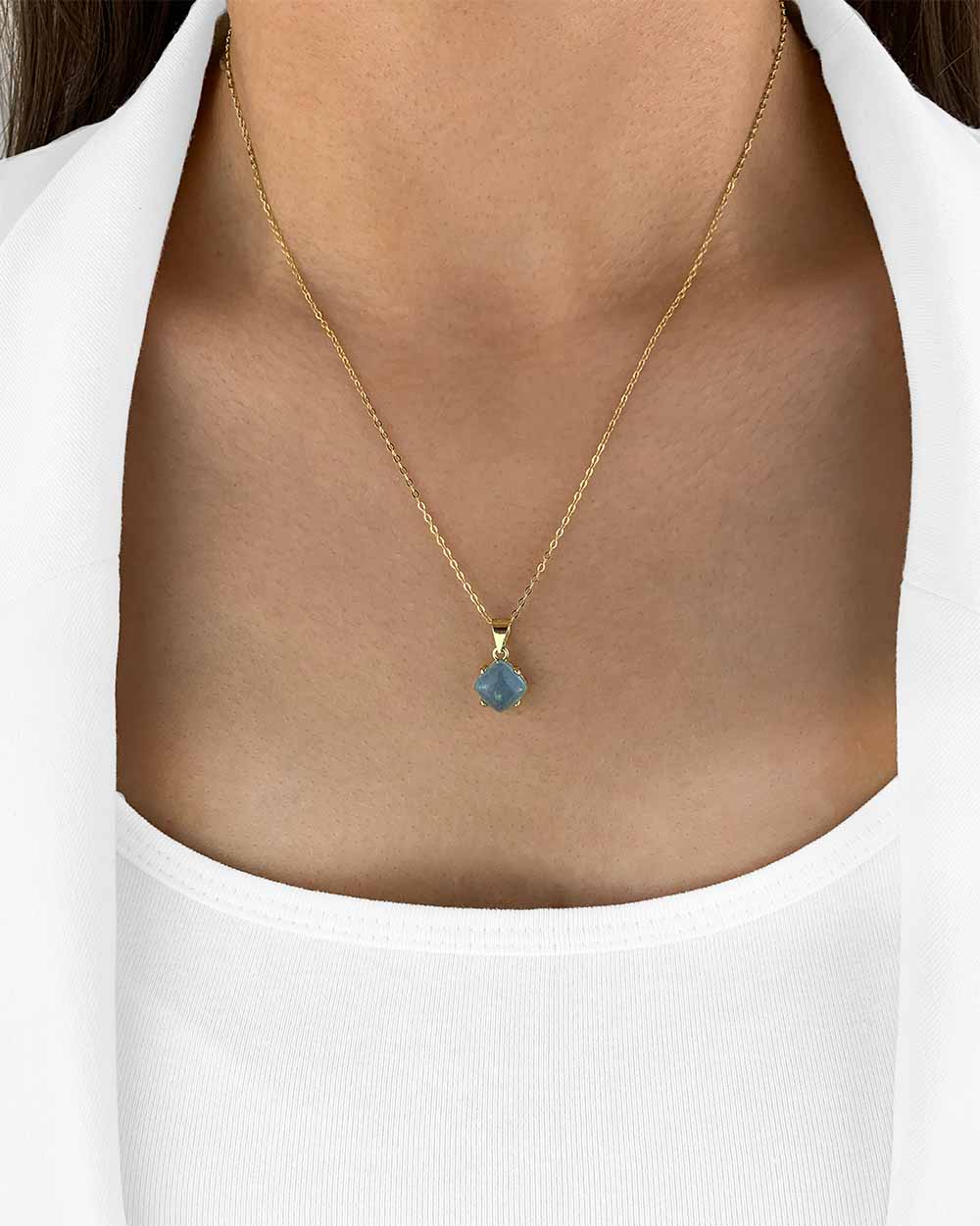 Damen Halskette Silber 925 vergoldet Edelstein Anhänger echt Aquamarin blau Aquamarinkette 'Leana', goldene Silberkette Aquamarinstein natürlich Kette