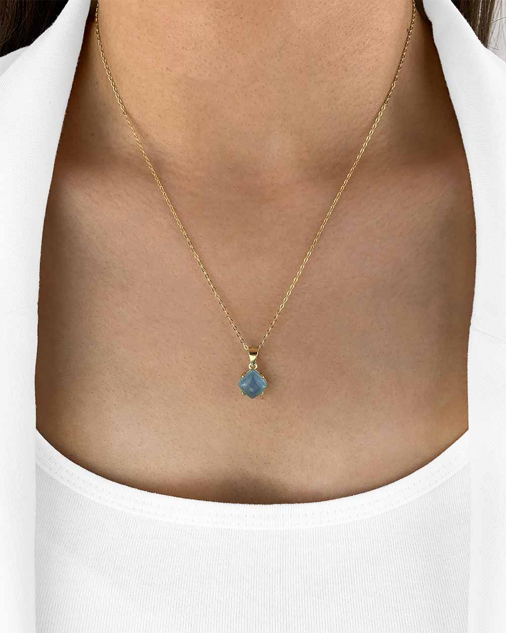 Damen Halskette Silber 925 vergoldet Edelstein Anhänger echt Aquamarin blau Aquamarinkette 'Leana', goldene Silberkette Aquamarinstein natürlich Kette