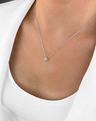 Damen Halskette Silber 925 Anhänger Kristall 'Una' 45cm filigrane Silberkette dünn Solitär Anhänger rund Kette kleiner Stein schlicht, DANIEL CLIFFORD 