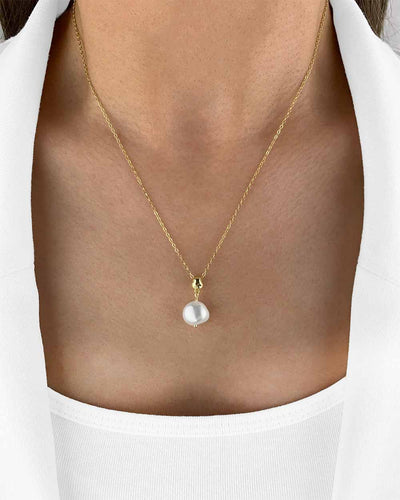 Damen Halskette Silber 925 vergoldet Anhänger 'Talina', Silberkette Perlenanhänger Kette mit einer Perle Barock Perlenkette 1 Süßwasserzuchtperle weiß