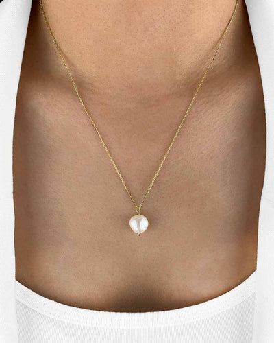 Damen Halskette Silber 925 vergoldet Anhänger 'Leandra', Silberkette Perlenanhänger Kette & eine Perle, Barock Perlenkette 1 Süßwasserzuchtperle weiß