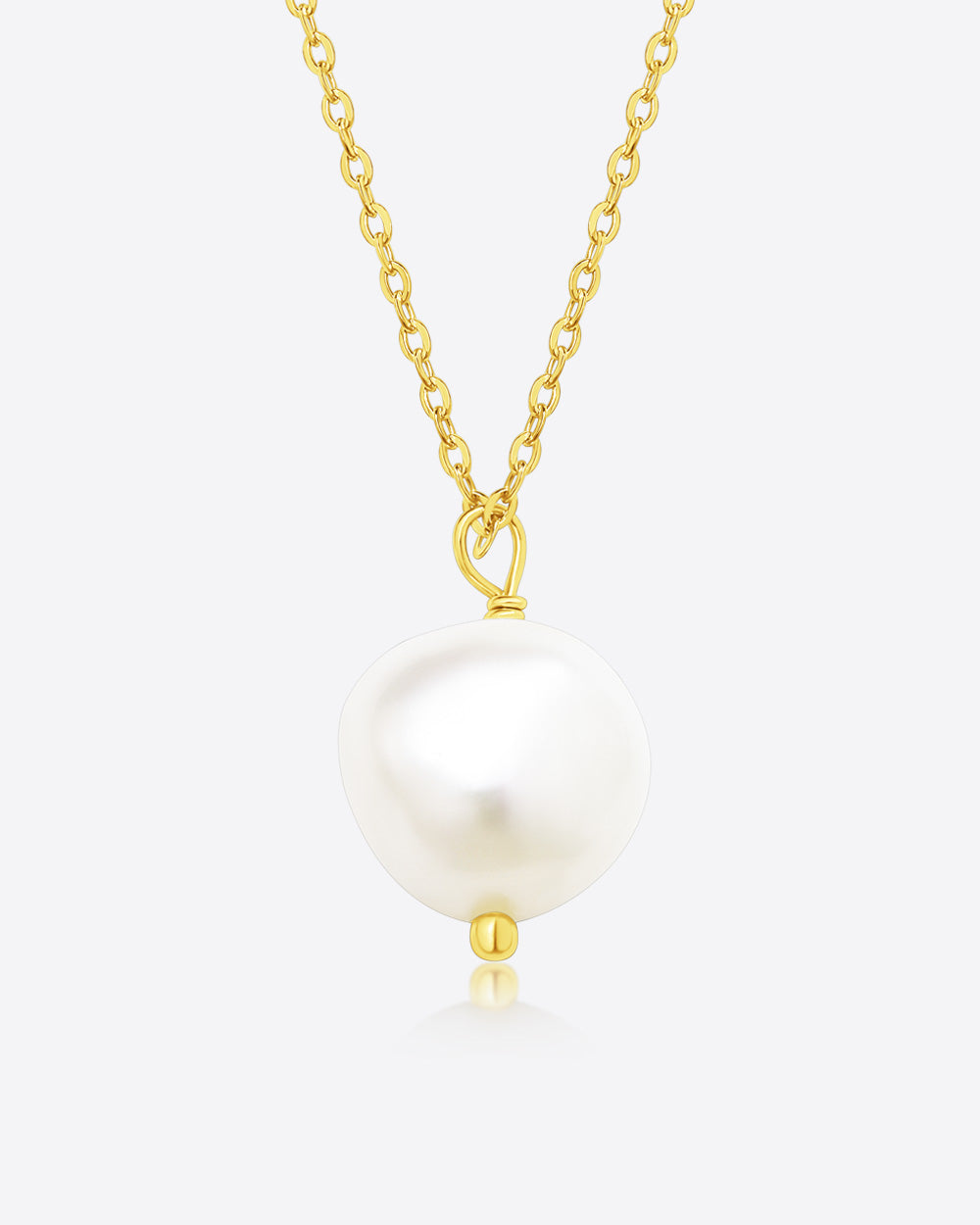 Damen Halskette Silber 925 vergoldet Anhänger 'Leandra', Silberkette Perlenanhänger Kette & eine Perle, Barock Perlenkette 1 Süßwasserzuchtperle weiß