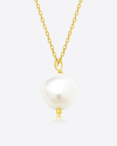 Damen Halskette Silber 925 vergoldet Anhänger 'Leandra', Silberkette Perlenanhänger Kette & eine Perle, Barock Perlenkette 1 Süßwasserzuchtperle weiß