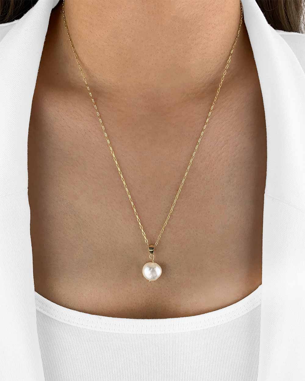 Damen Halskette Silber 925 vergoldet Anhänger 'Maribelle', Silberkette Perlenanhänger Kette eine Perle Barock Perlenkette 1 Süßwasserzuchtperle weiß