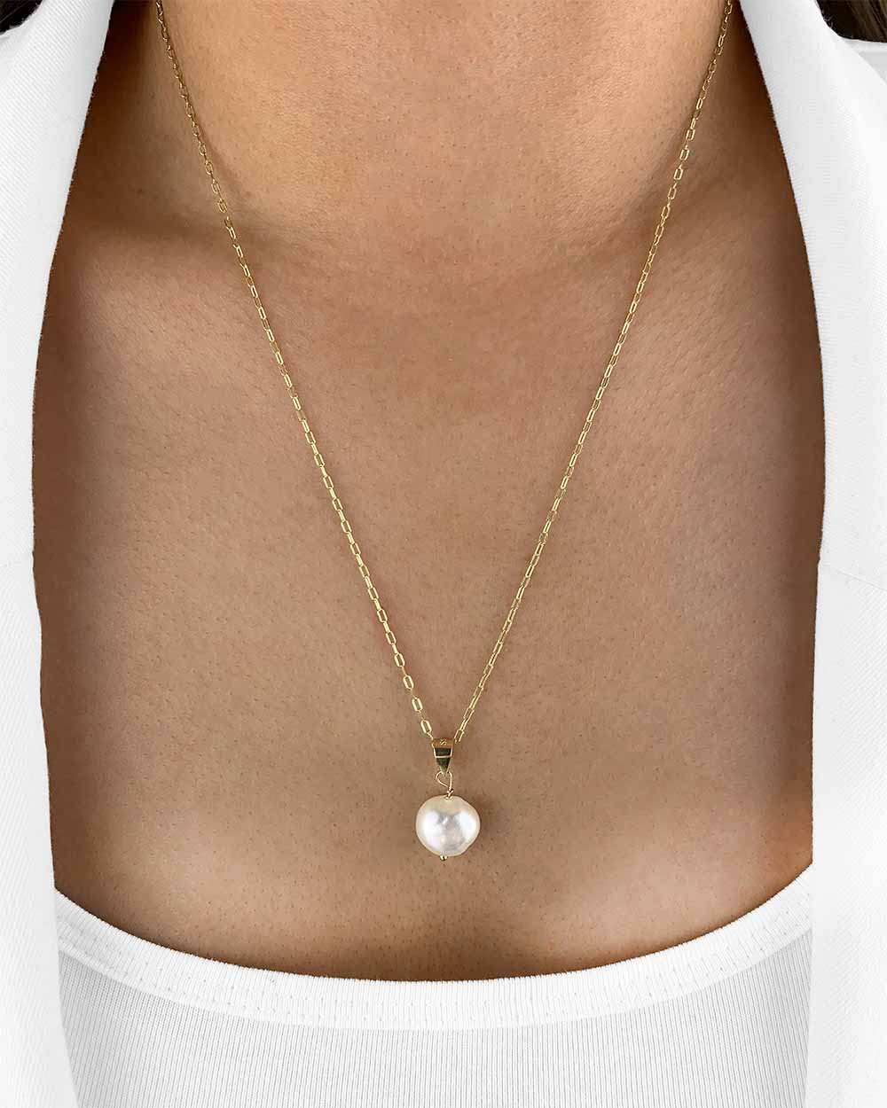 Damen Halskette Silber 925 vergoldet Anhänger 'Maribelle', Silberkette Perlenanhänger Kette eine Perle Barock Perlenkette 1 Süßwasserzuchtperle weiß