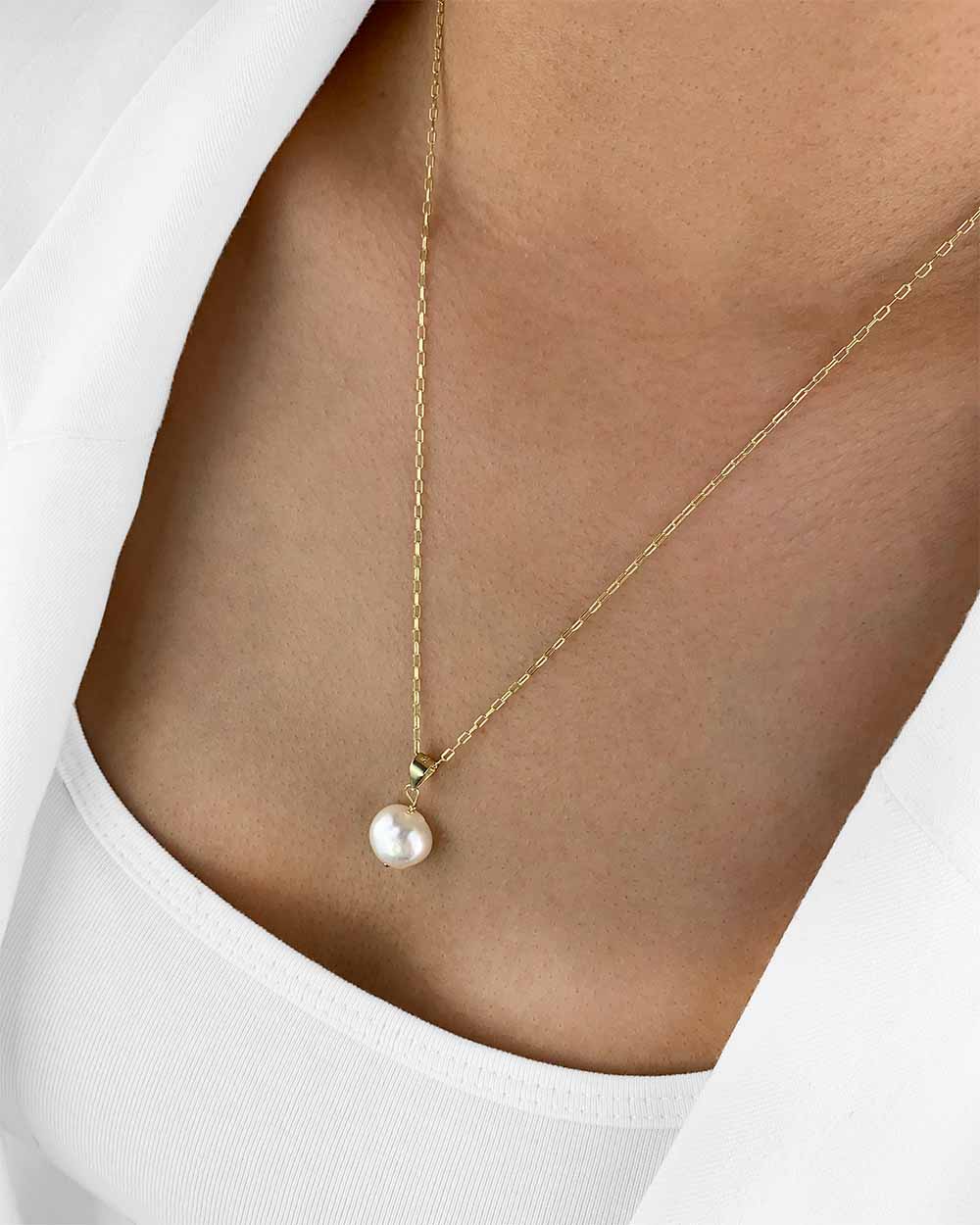 Damen Halskette Silber 925 vergoldet Anhänger 'Maribelle', Silberkette Perlenanhänger Kette eine Perle Barock Perlenkette 1 Süßwasserzuchtperle weiß