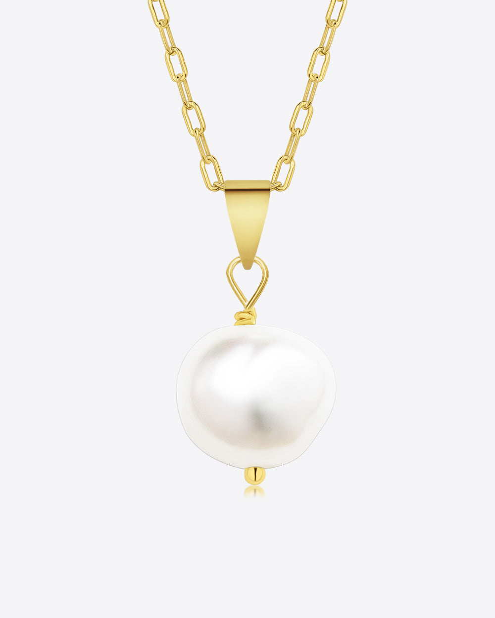 Damen Halskette Silber 925 vergoldet Anhänger 'Maribelle', Silberkette Perlenanhänger Kette eine Perle Barock Perlenkette 1 Süßwasserzuchtperle weiß