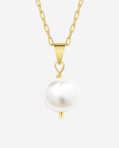 Damen Halskette Silber 925 vergoldet Anhänger 'Maribelle', Silberkette Perlenanhänger Kette eine Perle Barock Perlenkette 1 Süßwasserzuchtperle weiß