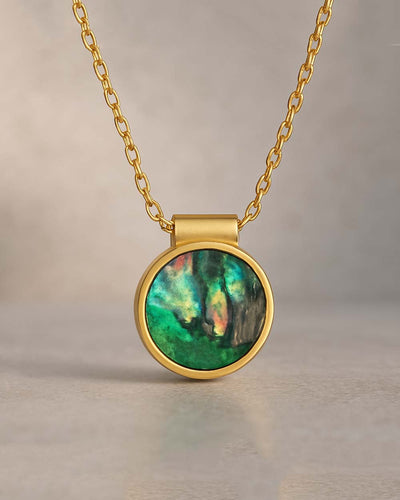 DANIEL CLIFFORD „Estelle“ Damen Halskette Silber 925 vergoldet 18k Gold Abalone Perlmutt Anhänger blau, 38cm – 43cm Frauen Silberkette mit Anhänger