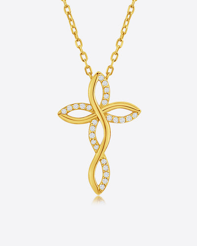 Damen Halskette Silber 925 vergoldet Anhänger Kreuz mit Kristallen 'Liora', filigrane Silberkette goldener Kreuzanhänger, dünne Kreuzkette mit Steinen