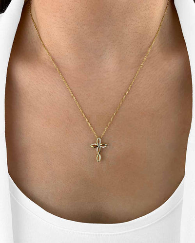 Damen Halskette Silber 925 vergoldet Anhänger Kreuz mit Kristallen 'Liora', filigrane Silberkette goldener Kreuzanhänger, dünne Kreuzkette mit Steinen