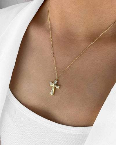 Damen Halskette Silber 925 vergoldet Kristall Anhänger Kreuz 'Irene', goldene Silberkette & Kreuzanhänger, Kreuzkette kleines Kreuz Kette echt Silber