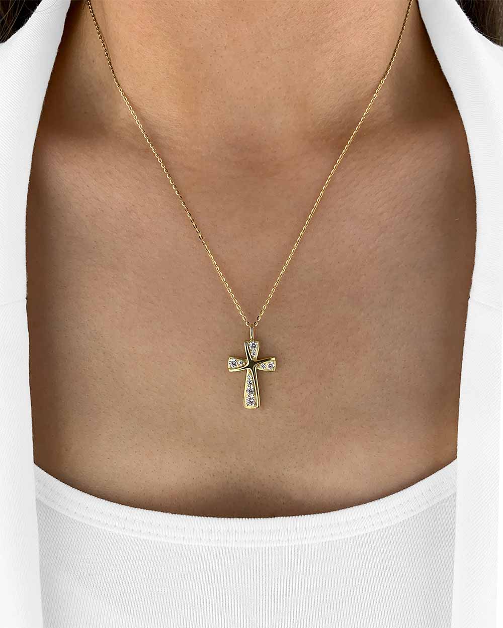 Damen Halskette Silber 925 vergoldet Kristall Anhänger Kreuz 'Irene', goldene Silberkette & Kreuzanhänger, Kreuzkette kleines Kreuz Kette echt Silber