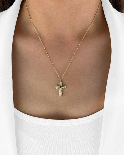 Damen Halskette Silber 925 vergoldet Kristall Anhänger Kreuz 'Irene', goldene Silberkette & Kreuzanhänger, Kreuzkette kleines Kreuz Kette echt Silber