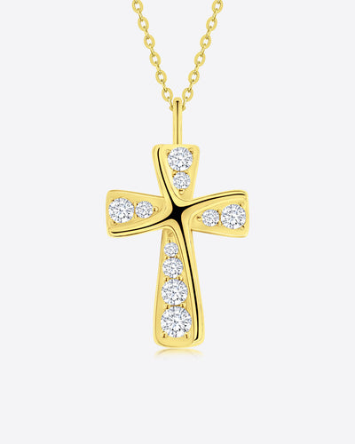 Damen Halskette Silber 925 vergoldet Kristall Anhänger Kreuz 'Irene', goldene Silberkette & Kreuzanhänger, Kreuzkette kleines Kreuz Kette echt Silber