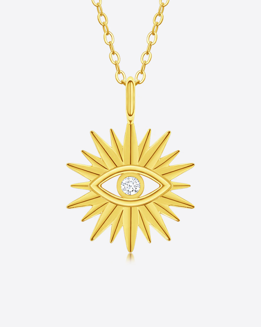 Damen Halskette Silber 925 vergoldet Stern Anhänger Sonne allsehendes Auge 'Sibella', goldene Silberkette & schützendes Auge dünne Kette mit Kristall