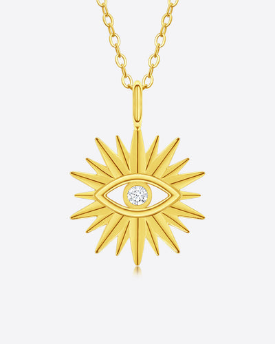 Damen Halskette Silber 925 vergoldet Stern Anhänger Sonne allsehendes Auge 'Sibella', goldene Silberkette & schützendes Auge dünne Kette mit Kristall